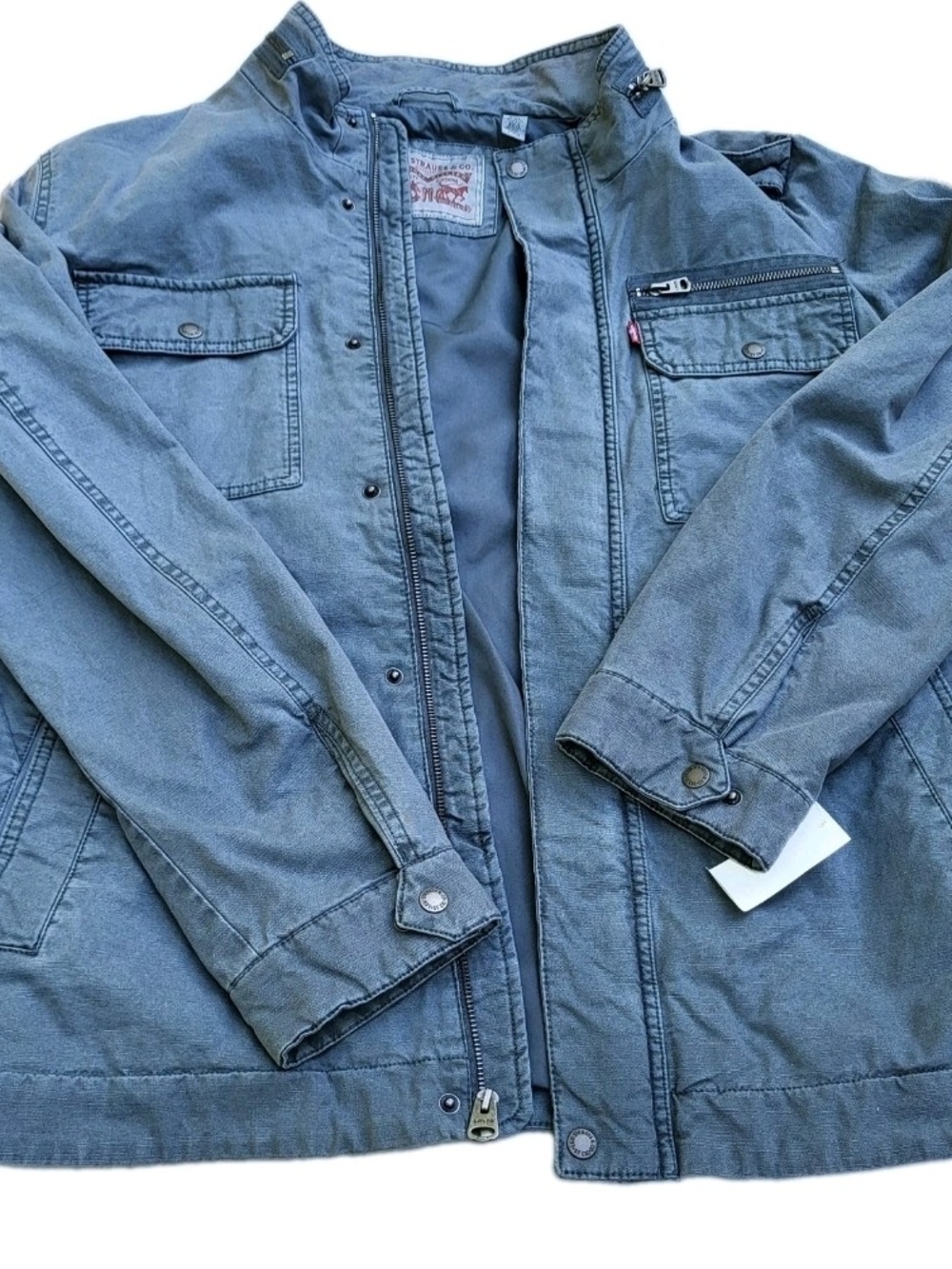 Levi Strauss & Co. Men's Gray Military Jacket, Full Zip, Stand-Up Collar| XXL